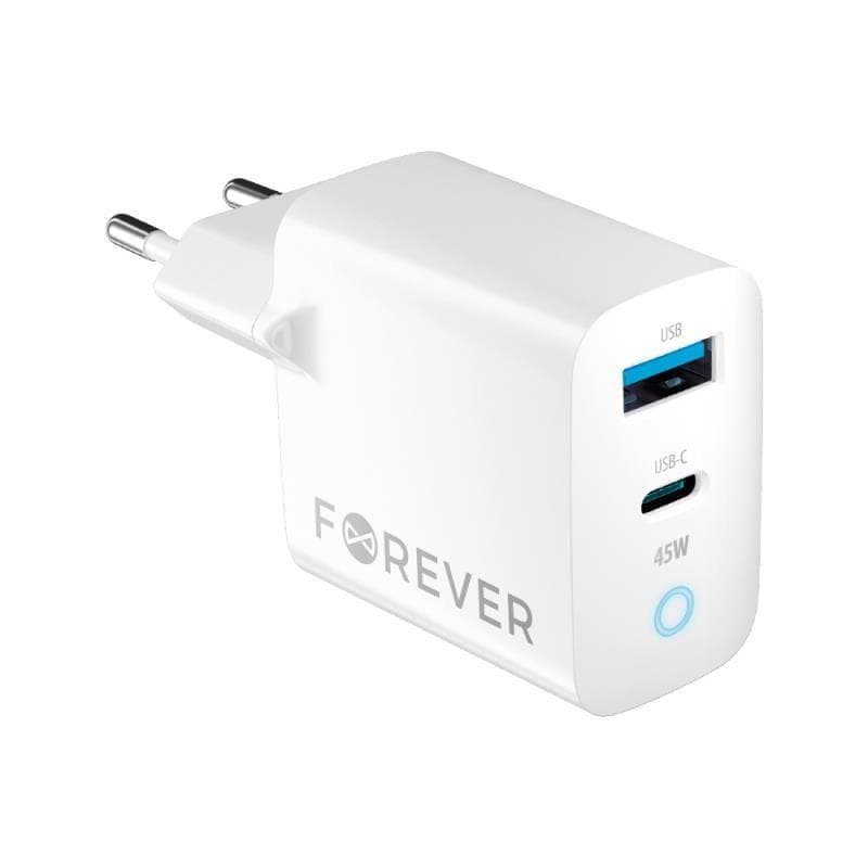 Rýchlonabíjačka do siete Forever GaN TC-06-45AC GaN PD QC 1x USB-C 1x USB 45W biela