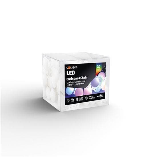 Solight LED vianočná reťaz farebné gule, 20x LED, 2m, 2x AA