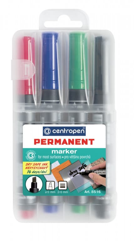 Popisovač Centropen 8516/4 permanent 4 farby klinový hrot 2-5 mm