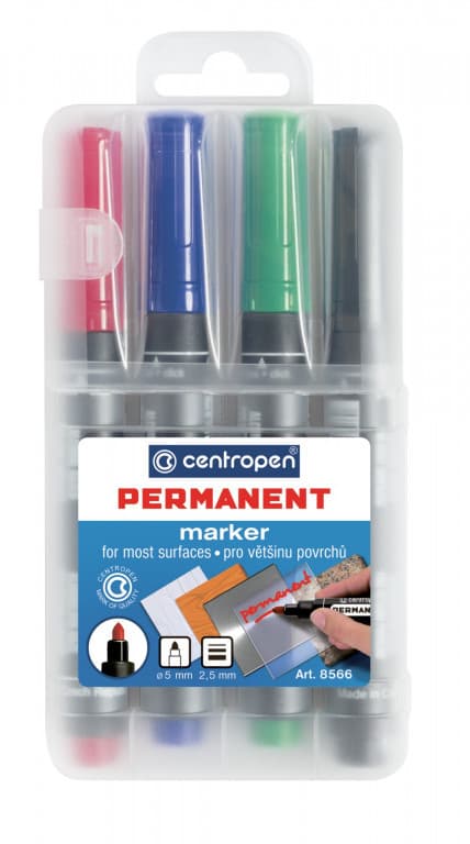 Značkovač Centropen 8566/4 permanent 4 farby valcový hrot 2,5mm