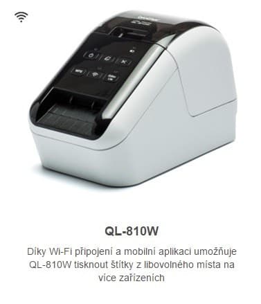 BROTHER tlačiareň štítkov QL-810W - 62mm, termotlač, WIFI, Profi Tlačiareň Štítkov / po dokúpení DK-22251 tlač červená /