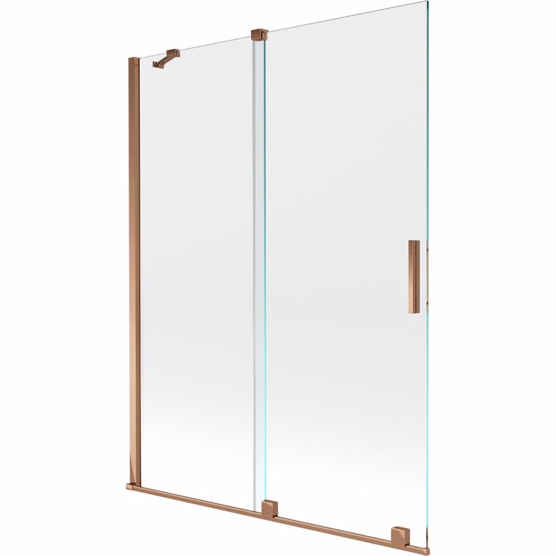 MEXEN/S - Velar Dvojkrídlová posuvná vaňová zástena 130 x 150, transparent, ružové zlato 896-130-000-01-60