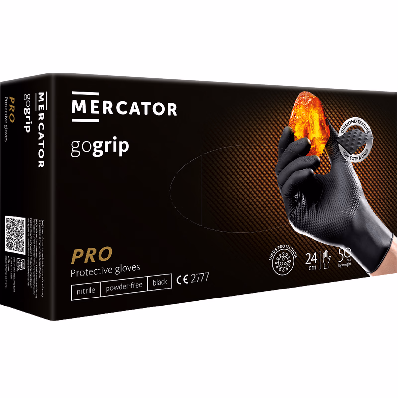 MERCATOR® GOGRIP - Nitrilové rukavice, bez púdru, 50 ks, čierne, XXL
