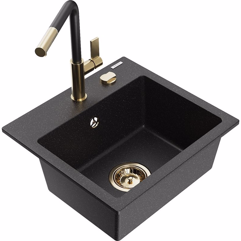 MEXEN/S MEXEN/S - Milo granitový drez 1-miska vrátane batérie Flora, čierna/strieborná metalík 6505-73-670401-57-G