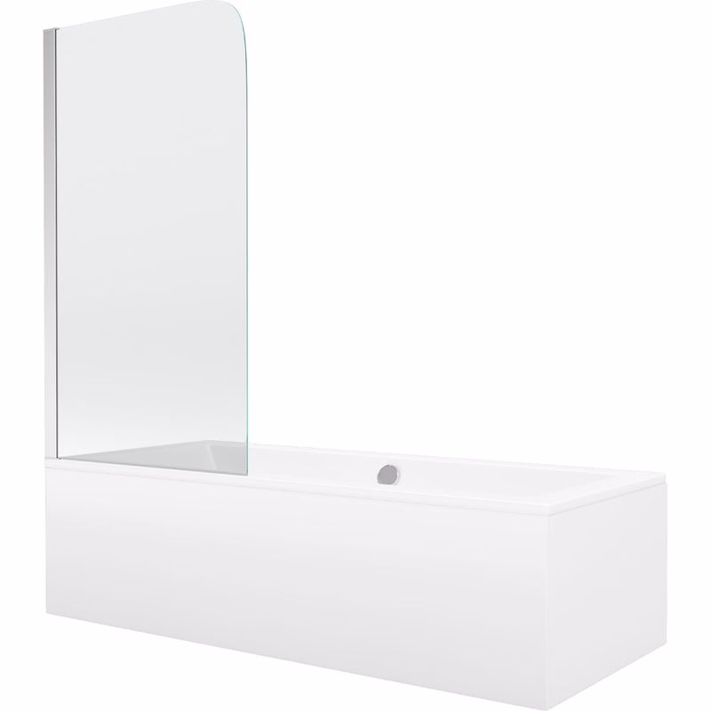 MEXEN/S - Cube obdĺžniková vaňa 170 x 80 cm s panelom + vaňová zástena 75, transparent, chróm 550517080X9007510100