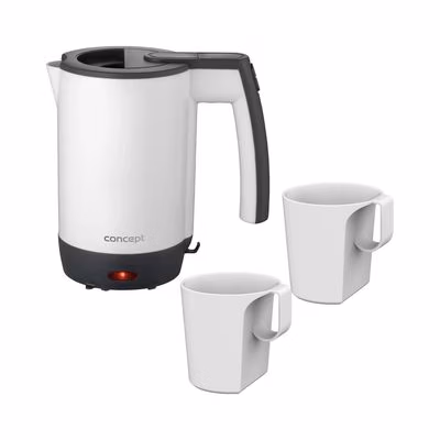Concept RK7030-Cestovná rýchlovarná kanvica 0,5 l 1080W/230V sivá/biela + 2 šálky rk7030