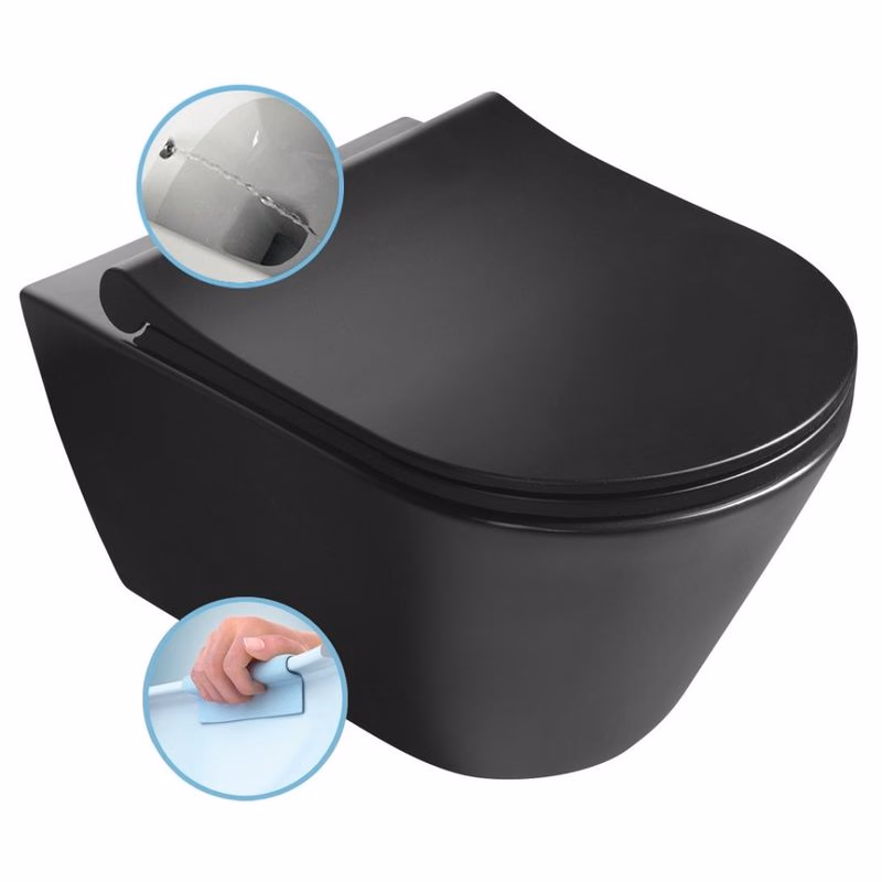 SAPHO - AVVA CLEANWASH závesná WC misa s bidet. spŕškou, Rimless, 35,5x53cm, čierna mat 100312-110