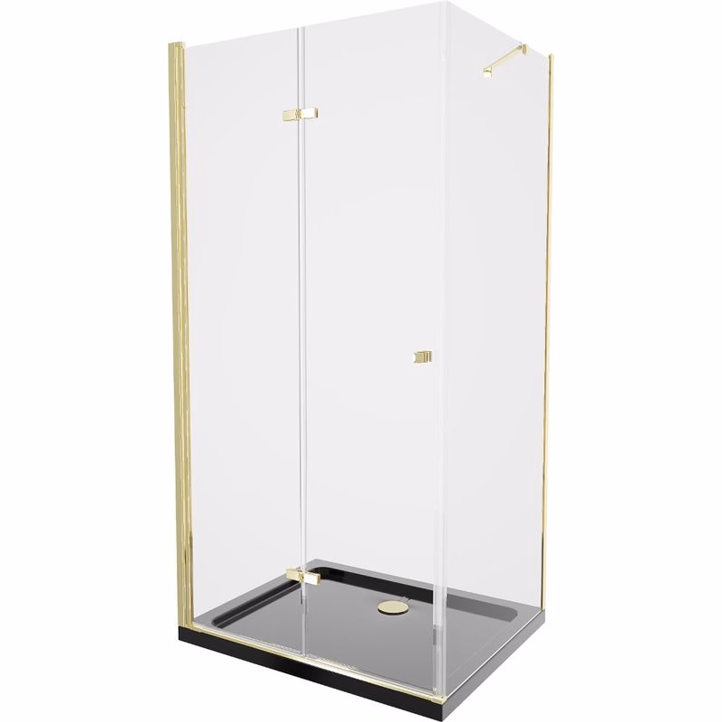MEXEN/S - Lima sprchovací kút zalamovacie dvere 90 x 100, transparent, zlatý + Flat čierna vanička so sifónom 856-090-100-50-00-4070G