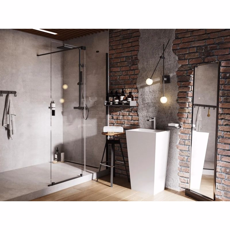 BESCO - Walk-in sprchovací kút VAYO BLACK - Farba rámu zásteny - Hliník čierny, Rozmer A - 100, Rozmer C - 200, Smer zatváranie - Univerzálny Ľavé / Pravé, Výplň - Číre bezpečnostné sklo - 8 mm BCVAYO100BC