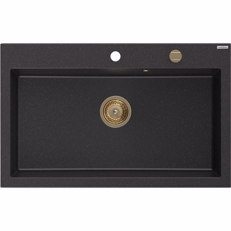 MEXEN/S MEXEN/S - Elix granitový drez 1-miska 800 x 500 mm, čierna/strieborná metalík, sifón zlatá 6527801005-73-G