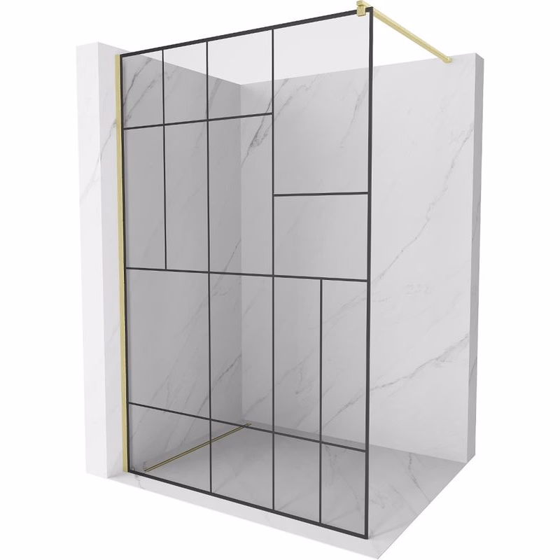 MEXEN/S - Kioto Sprchová zástena WALK-IN 70 x 200, čierny vzor 8 mm, zlatá kartáčovaná 800-070-101-55-78