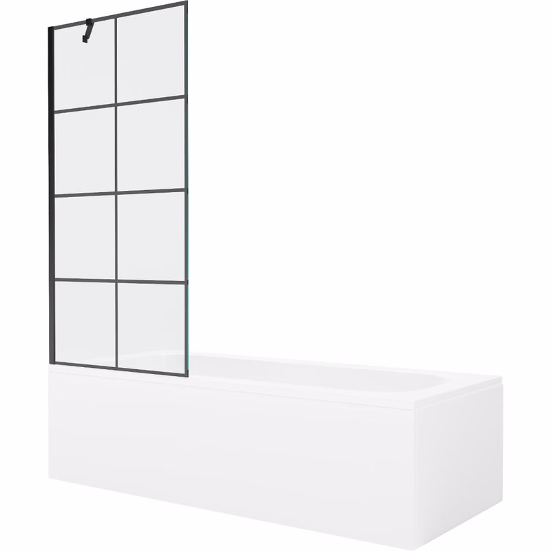MEXEN/S - Vega obdĺžniková vaňa 150 x 70 cm s panelom + vaňová zástena 80, čierna vzor 550115070X9508007077