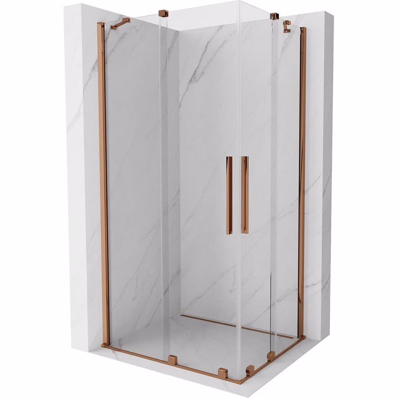 MEXEN/S - Velar Duo štvorcový sprchovací kút 100 x 90, transparent, růžové zlato 871-100-090-02-60