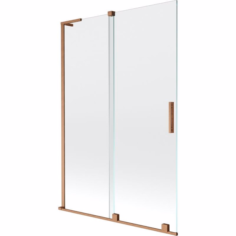 MEXEN/S - Velar L dvojkrídlová posuvná vaňová zástena 120 x 150, transparent, meď kartáčovaná 896-120-003-01-65