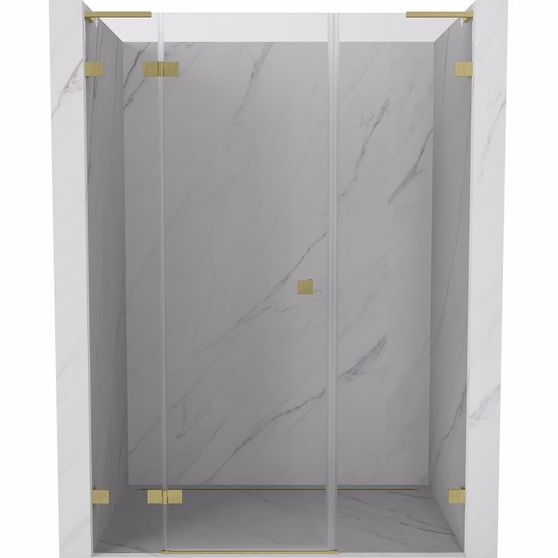 MEXEN/S - Lunar L sprchové dvere krídlové ľavé 130, transparent, zlatá kartáčovaná 834SL-130-050-55-00-L