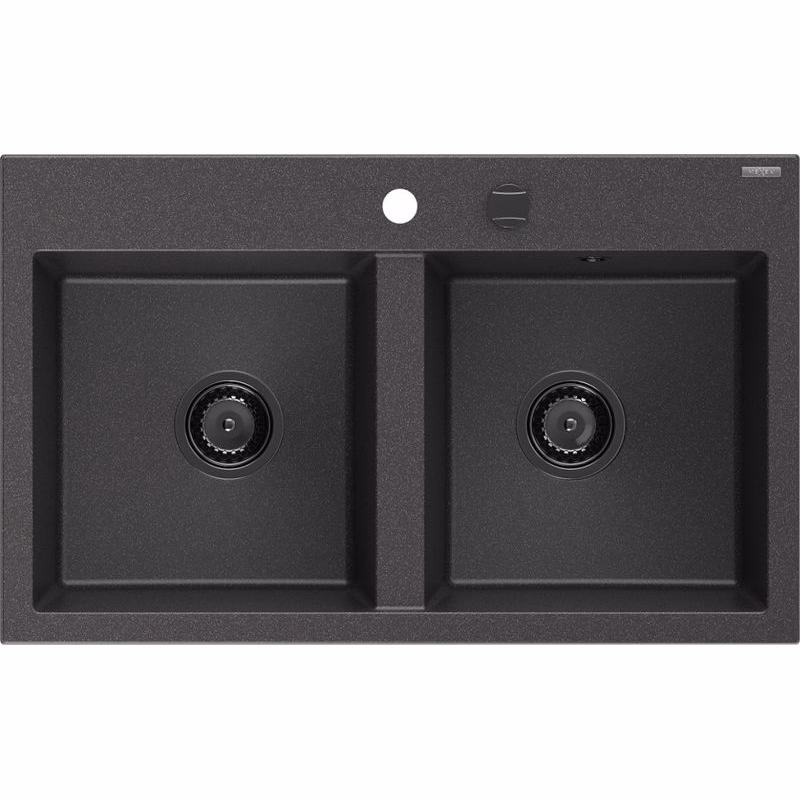 MEXEN/S MEXEN/S - Hektor granitový drez 2-bowl 800 x 480 mm, čierna kropenatá, čierny sifón 6521802000-76-B