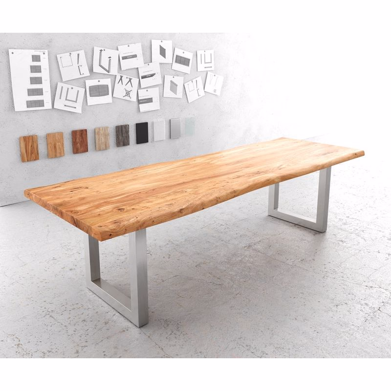 Jedálenský stôl Edge 280x100 cm XL akácia prírodná nerezová oceľ