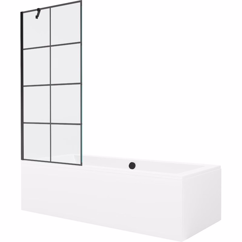 MEXEN/S - Cube obdĺžniková vaňa 170 x 80 cm s panelom + vaňová zástena 80, čierna vzor 550517080X9508007077