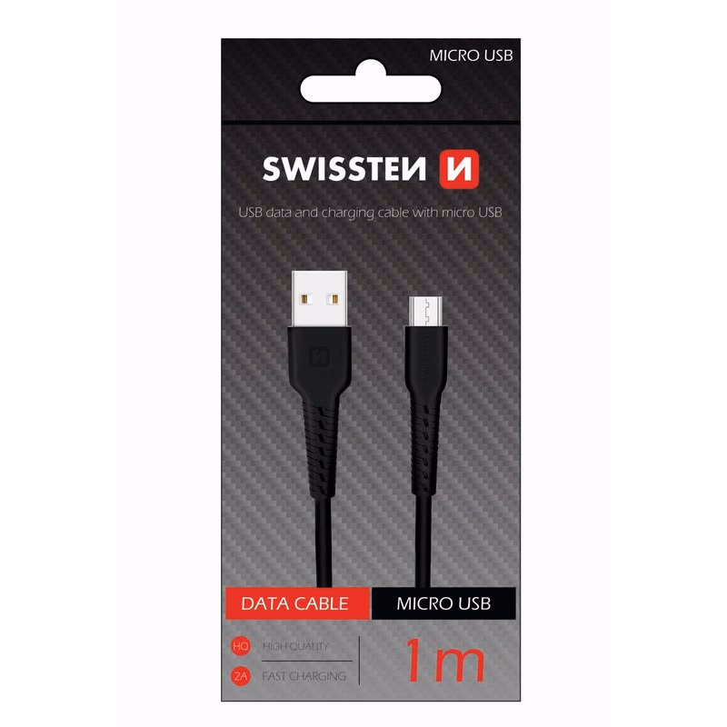 DÁTOVÝ KÁBEL SWISSTEN USB / MICRO USB 1,0 M ČIERNY