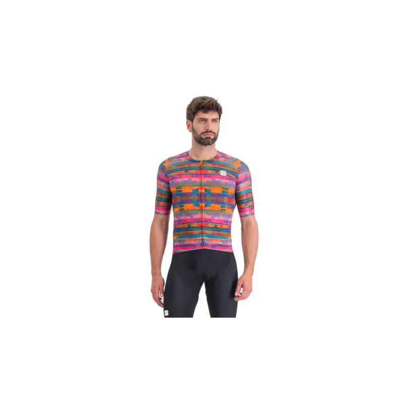 Pánsky cyklistický dres s krátkym rukávom SPORTFUL Glitch bomber jersey, multicolor pink