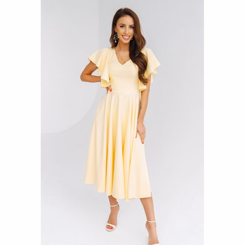 Warsaw Dress Žlté midi šaty s volánovými rukávmi Veľkosť: M