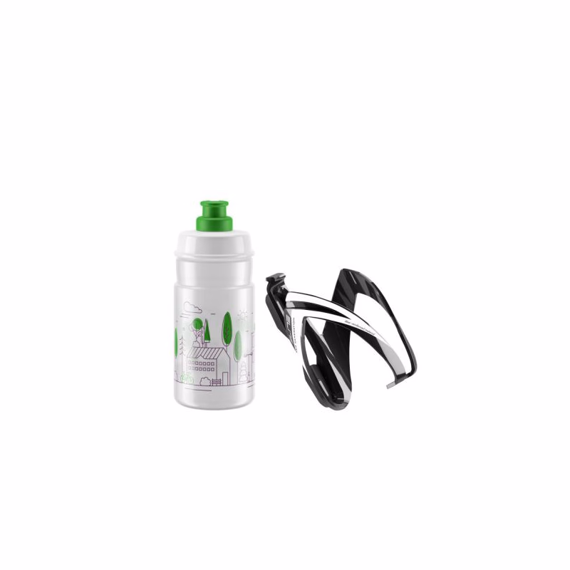 Fľaša na bicykel ELITE KIT CEO black glossy + bottle JET 350 ml clear green logo