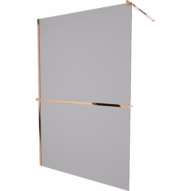 MEXEN/S - KIOTO Sprchová zástena WALK-IN s poličkou a držiakom uterákov 110 x 200, grafit 8 mm, ružové zlato 800-110-121-60-40