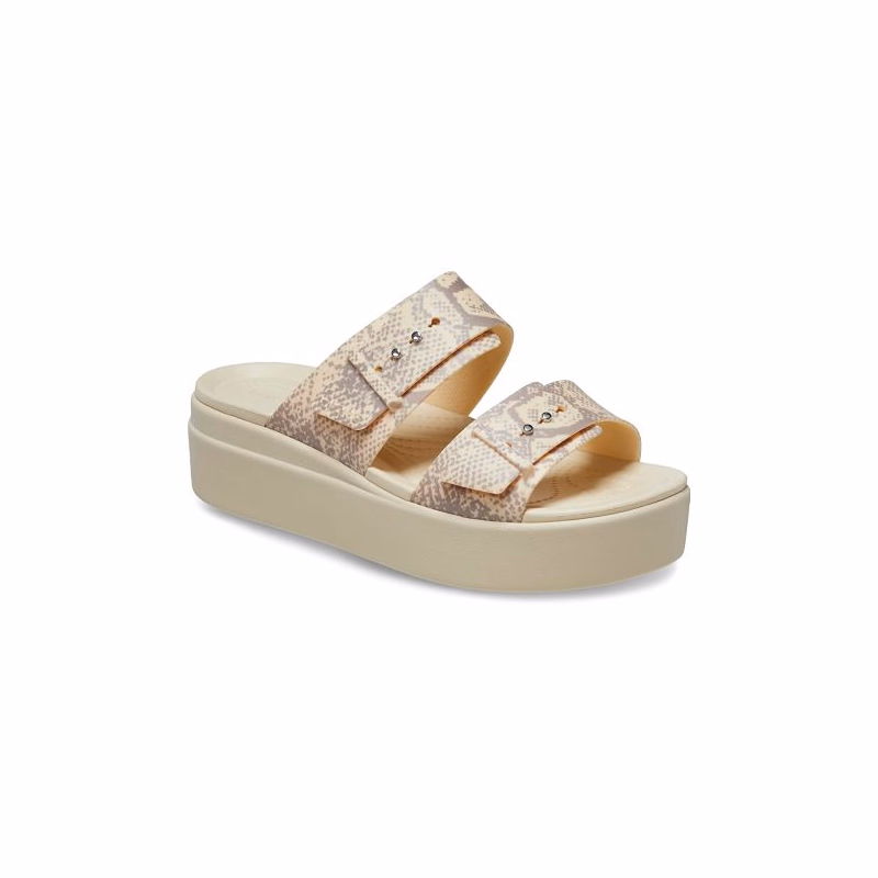Dámske sandále na platforme (módna obuv) CROCS Brooklyn Snake Buckle Low Wedge vanilla multi