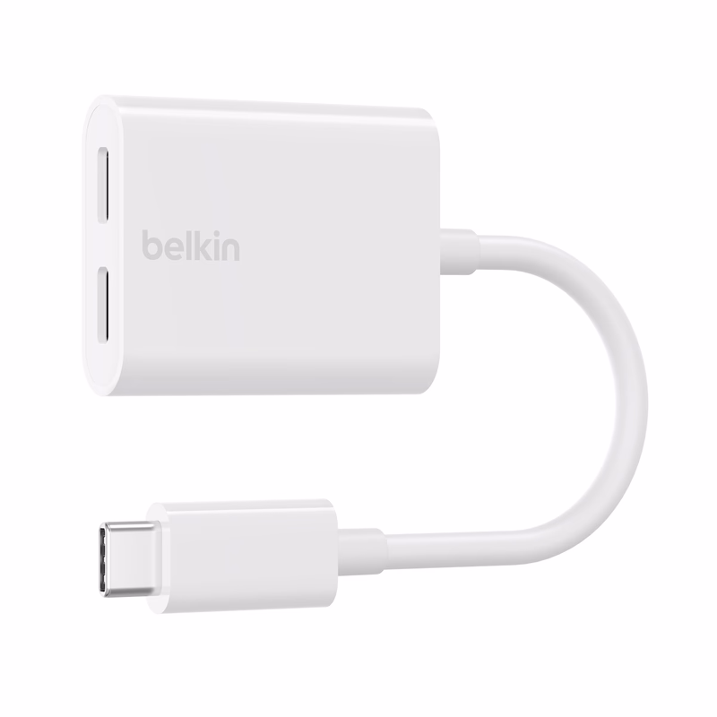 Belkin USB-C adaptér/rozdvojka - USB-C napájanie + USB-C audio/nabíjací adaptér, biela