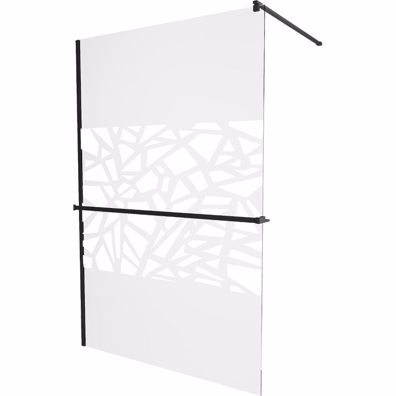 MEXEN/S - KIOTO Sprchová zástena WALK-IN s poličkou a držiakom uterákov 110 x 200, transparent/biely dekor 8 mm, čierna 800-110-121-70-85