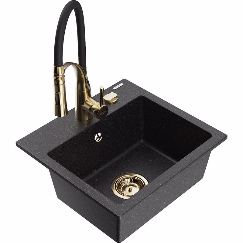 MEXEN/S MEXEN/S - Milo granitový drez 1-miska vrátane batérie Aster, čierna/strieborná metalík 6505-73-73450-57-G