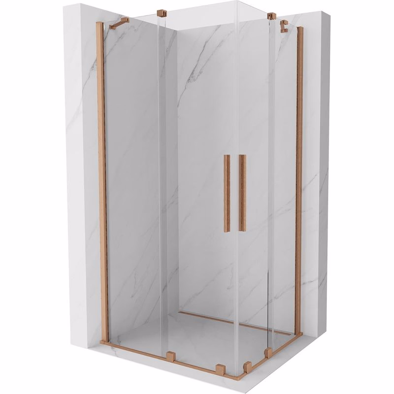 MEXEN/S - Velar Duo štvorcový sprchovací kút 100 x 90, transparent, meď kartáčovaná 871-100-090-02-65