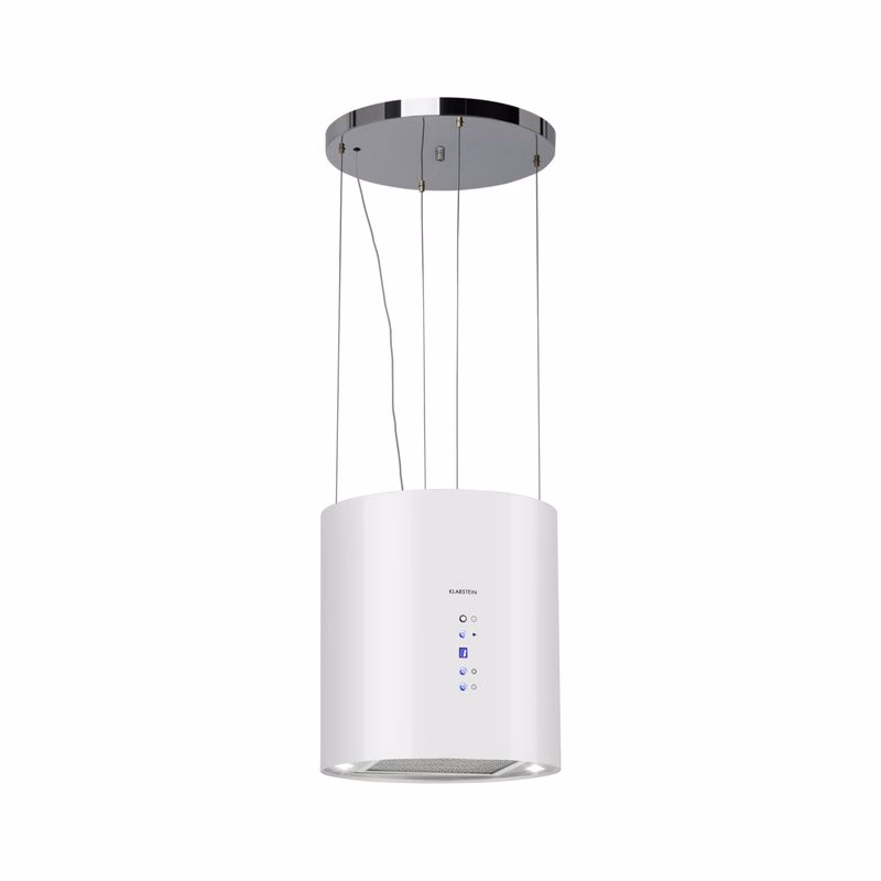 Klarstein Barett, digestor, 35 cm, ostrovčekový, 522 m³/h, LED, filter s aktívnym uhlím, biely