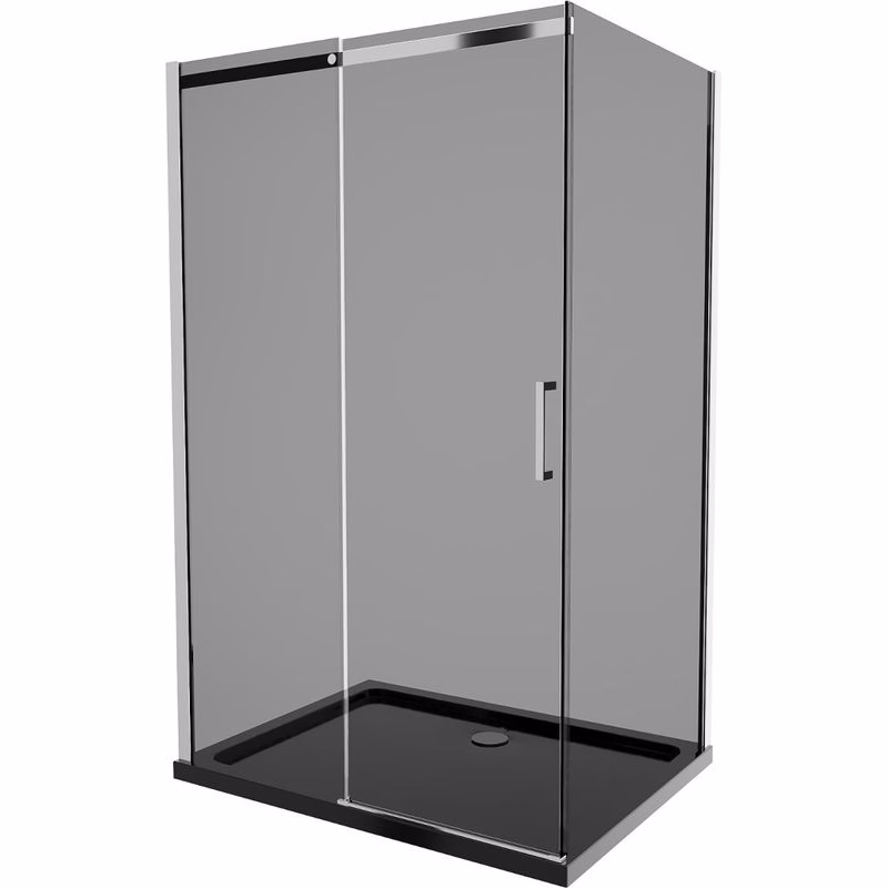 MEXEN/S - Omega sprchovací kút 120x80, grafit, chróm + čierna vanička so sifónom 825-120-080-01-40-4070