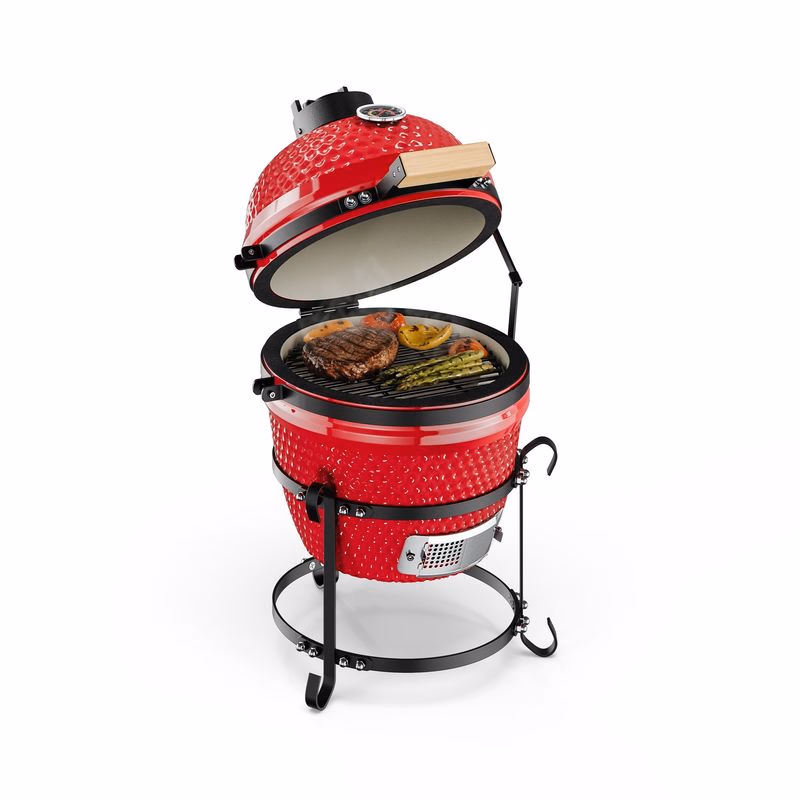 Klarstein Princesize, kamado gril, keramický, 11", údenie, BBQ, pomalé varenie, červený