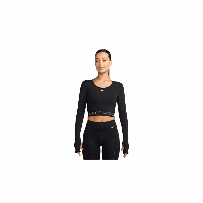 Dámske tréningové tričko s dlhým rukávom NIKE PRO W NP DF LS TOP GG SHINE BLACK ANTHRACITE WHITE