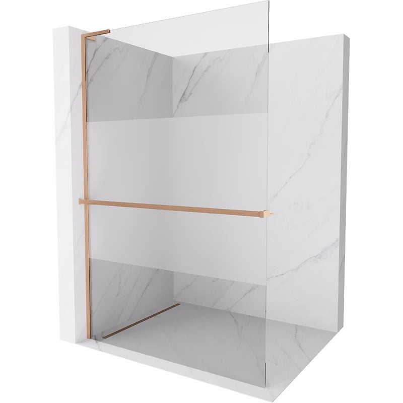 MEXEN/S - Kioto+ L Sprchová zástena WALK-IN s poličkou a držiakom uterákov 90 x 200, transparent/dekor, meď kartáčovaná 800-090-123-65-35