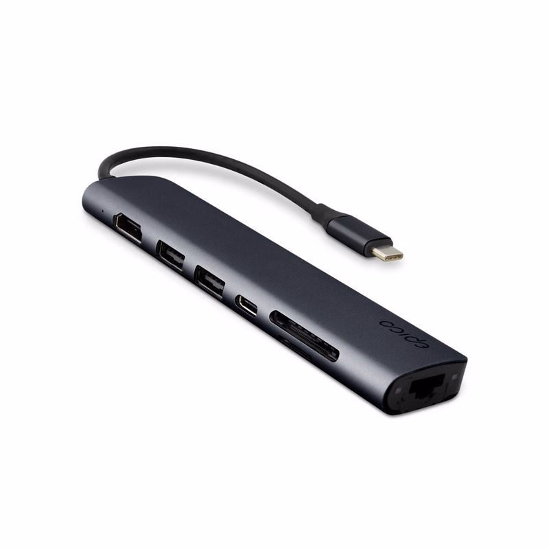 Epico 7v1 hliníkový USB-C 8K húb - atramentová