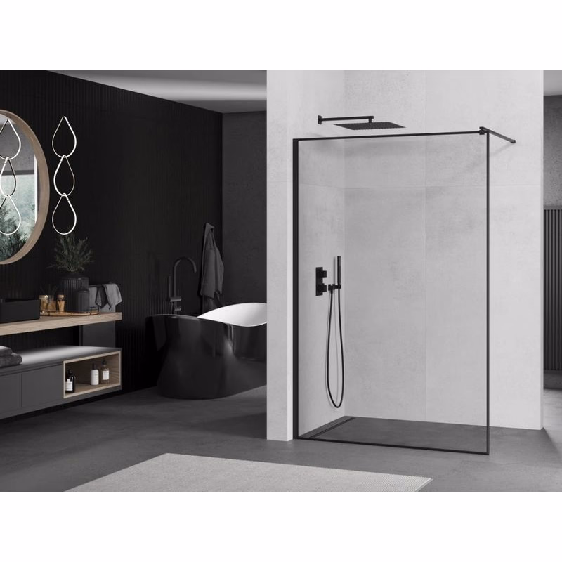 OLSEN SPA - Walk-in sprchovací kút ALGORA BLACK - FARBA rámu - Čierna, Rozmer A - 110, Rozmer C - 195, Smer zatvárania - Univerzálne Ľavé / Pravé, Výplň - Maľované bezpečnostné sklo - 6 mm OLBALGO110BC