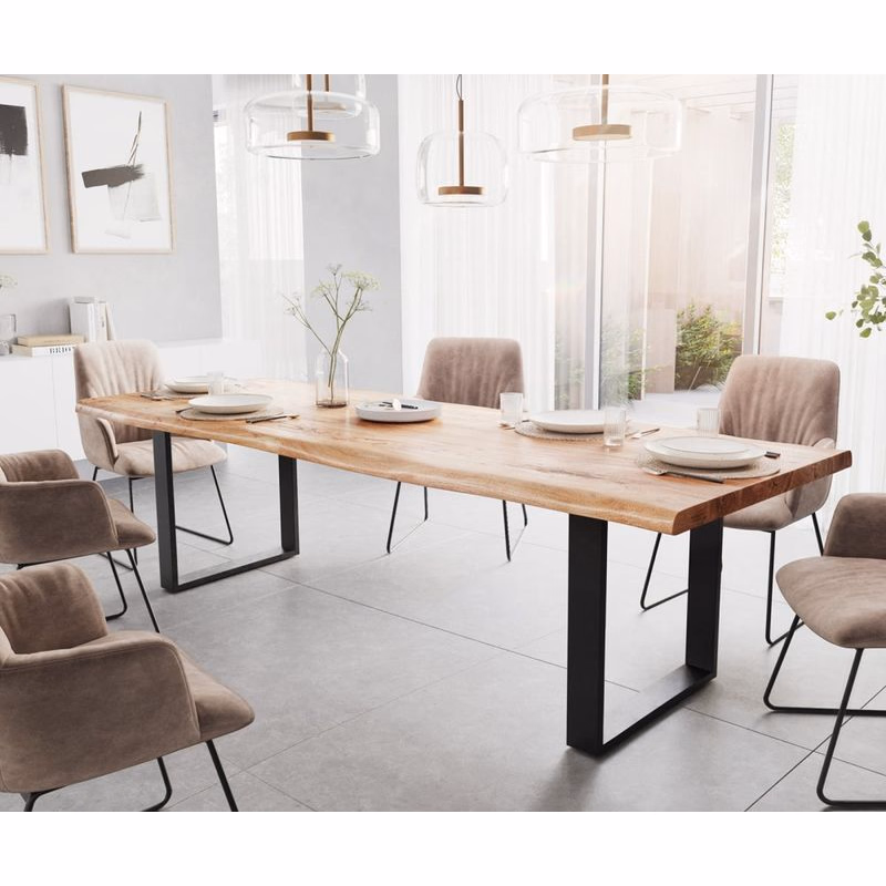 Jedálenský stôl Edge 280x100 XL akácia prírodná čierna tenká podstava