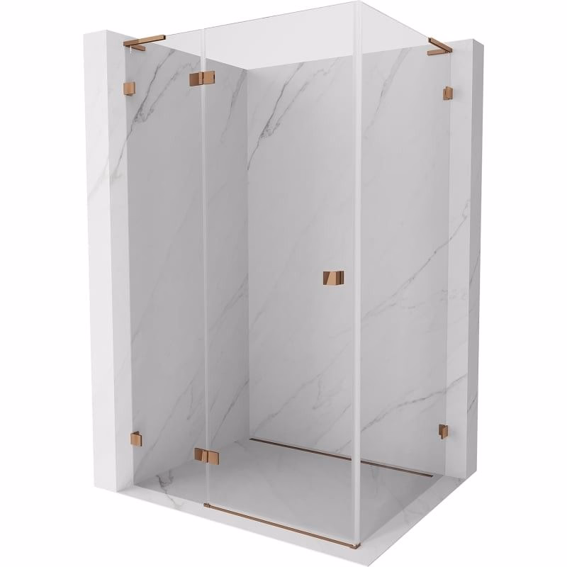 MEXEN/S - Lunar L sprchový kút dvere krídlové ľavá 100 x 90, transparent, ružové zlato 834L-100-090-60-00-L