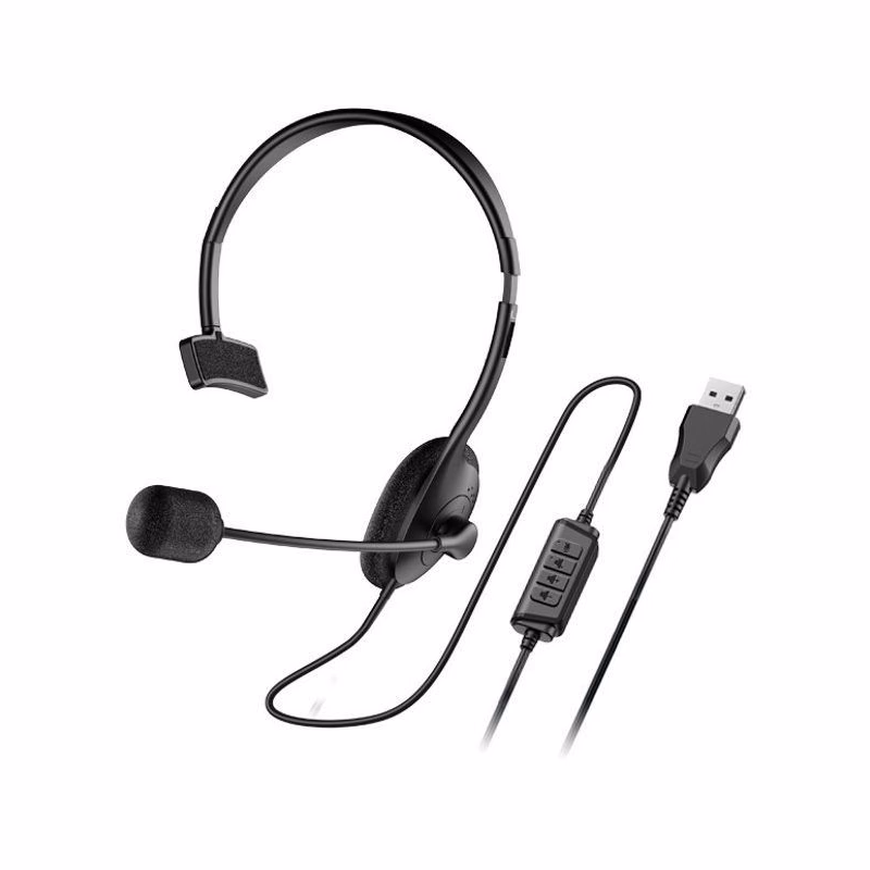 Genius HS-100U Headset, náhlavný, na jedno ucho, drôtový, s mikrofónom, ovládanie hlasitosti, USB, čierny