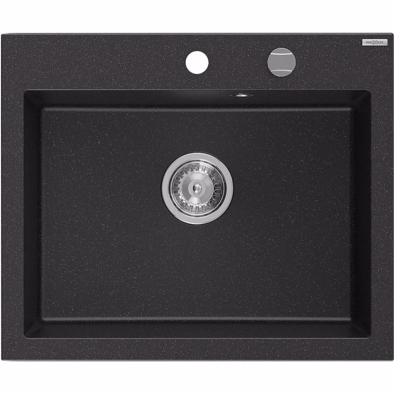 MEXEN MEXEN - Elix granitový drez 1-miska 600 x 500 mm, čierna/strieborná metalík, sifón chróm 6525601005-73