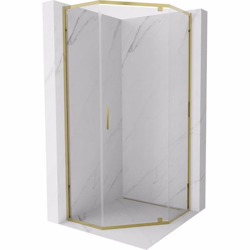 MEXEN - Exo sprchovací kút päťboký krídlový 90 x 90, transparent, zlato 812-090-090-50-00