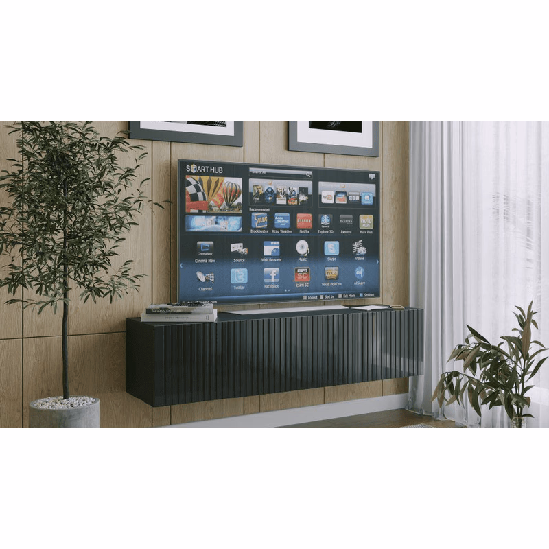 ArtExt Závesný TV stolík JOY | 150 cm Farba: Čierny lesk (drážky)