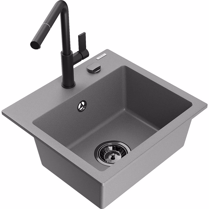 MEXEN/S MEXEN/S - Milo granitový drez 1-miska vrátane batérie Flora, šedá 6505-71-670401-70-B