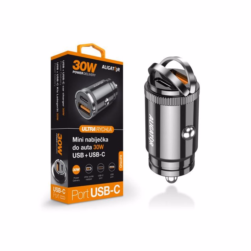 Aligator mini nabíjačka do auta Power Delivery 30W, USB-C + USB-A