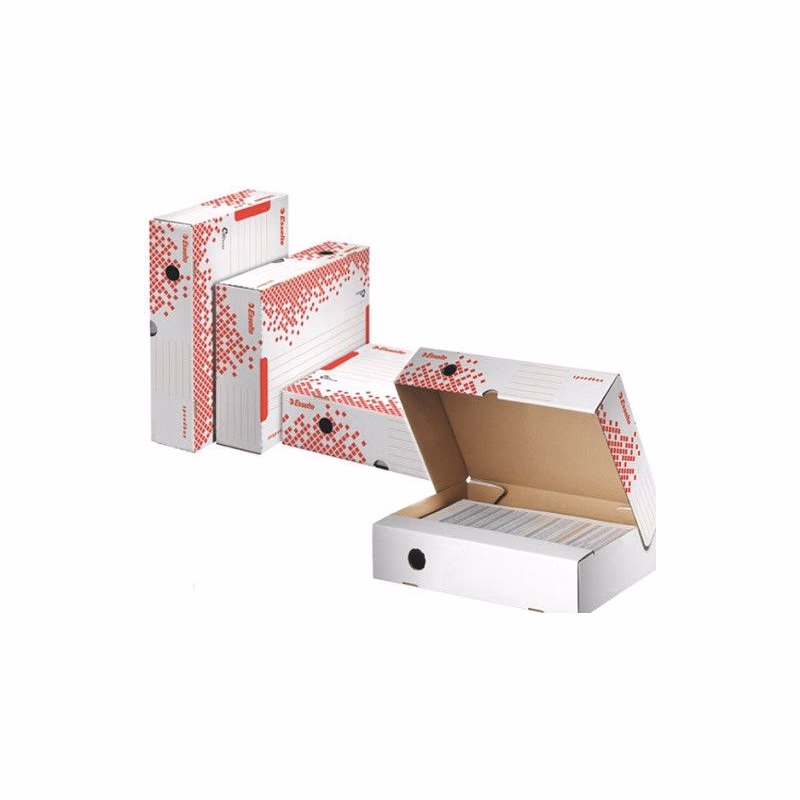 LEITZ Esselte Speedbox rýchlo-zložiteľná archivačná krabica 80 mm, biela-červená