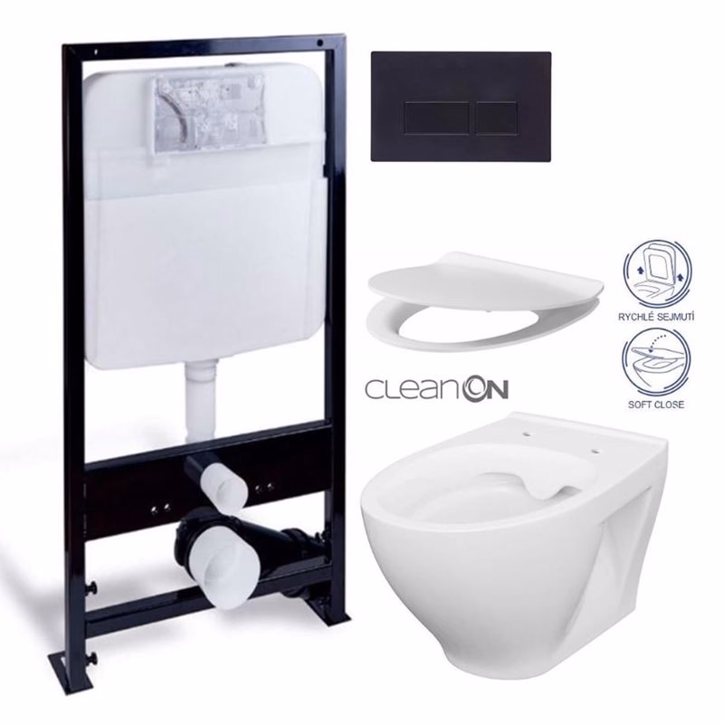 PRIM predstenový inštalačný systém s čiernym tlačidlom 20/0044 + WC CERSANIT CLEANON MODUO + SEDADLO PRIM_20/0026 44 MO1
