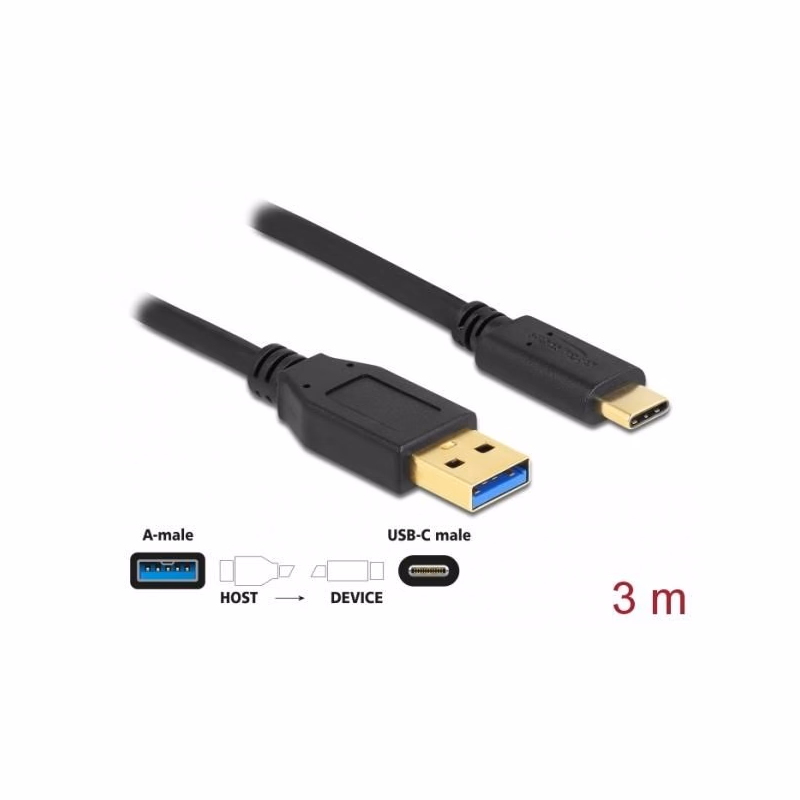 Delock SuperSpeed USB (USB 3.2 Gen 2) kábel Typu-A na USB Type-C™, dĺžky 3m